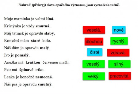 Doplňování slov opačného významu do vět